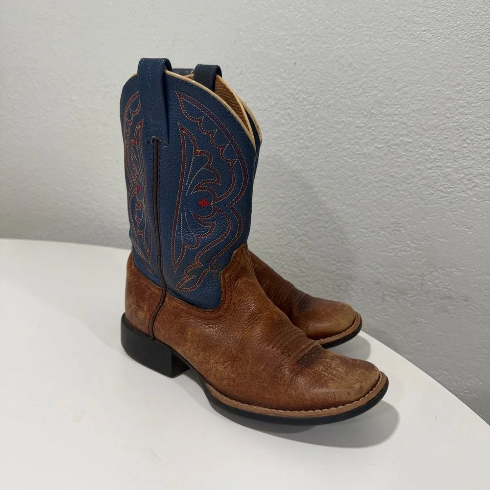 Ariat Kids Brown Blue Leather Western Cowboy Boots 10009453 Size 1